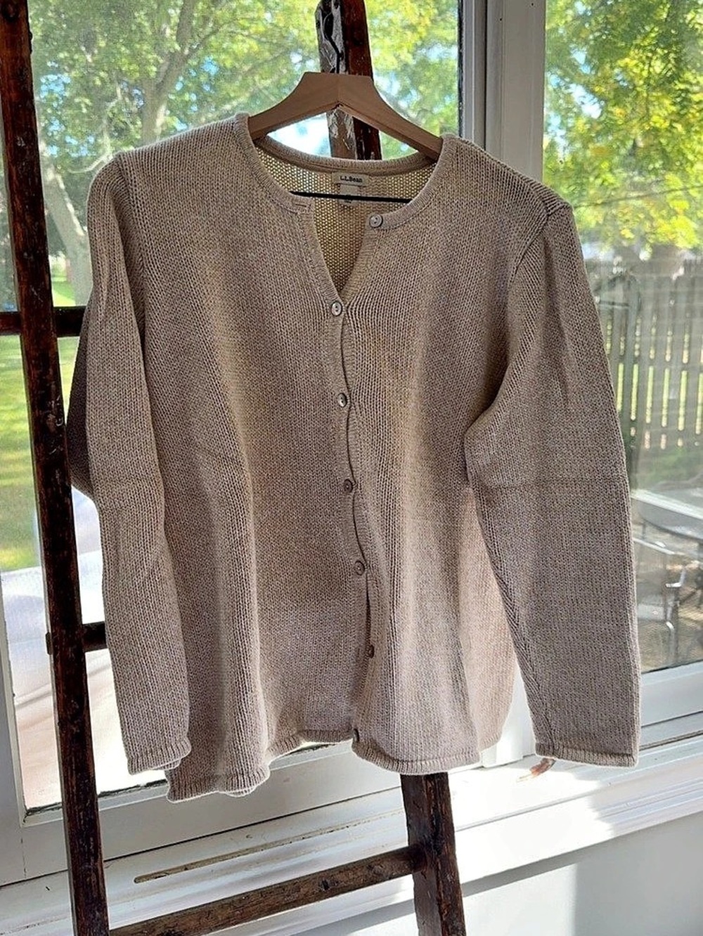 L.L.Bean 100% Cotton Cardigan in Oatmeal